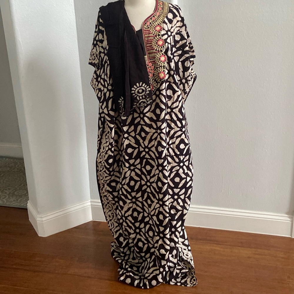 Embroidered Caftan Cotton‎ Boho Kurti Beach Dress Size OS NEW